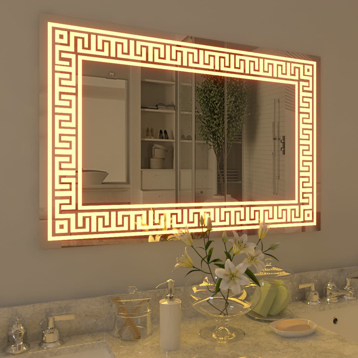 Greek Key Design LED Mirror A-1