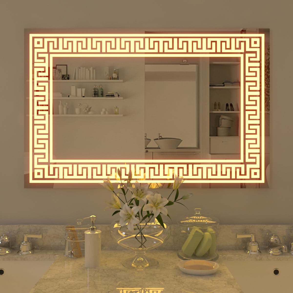 Greek Key Design LED Mirror A-1